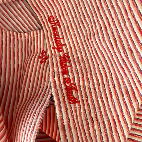 Robert Graham Woven Button Front Short Sleeve Shirt Indos Red-Orange Stripe M - Picture 4 of 9